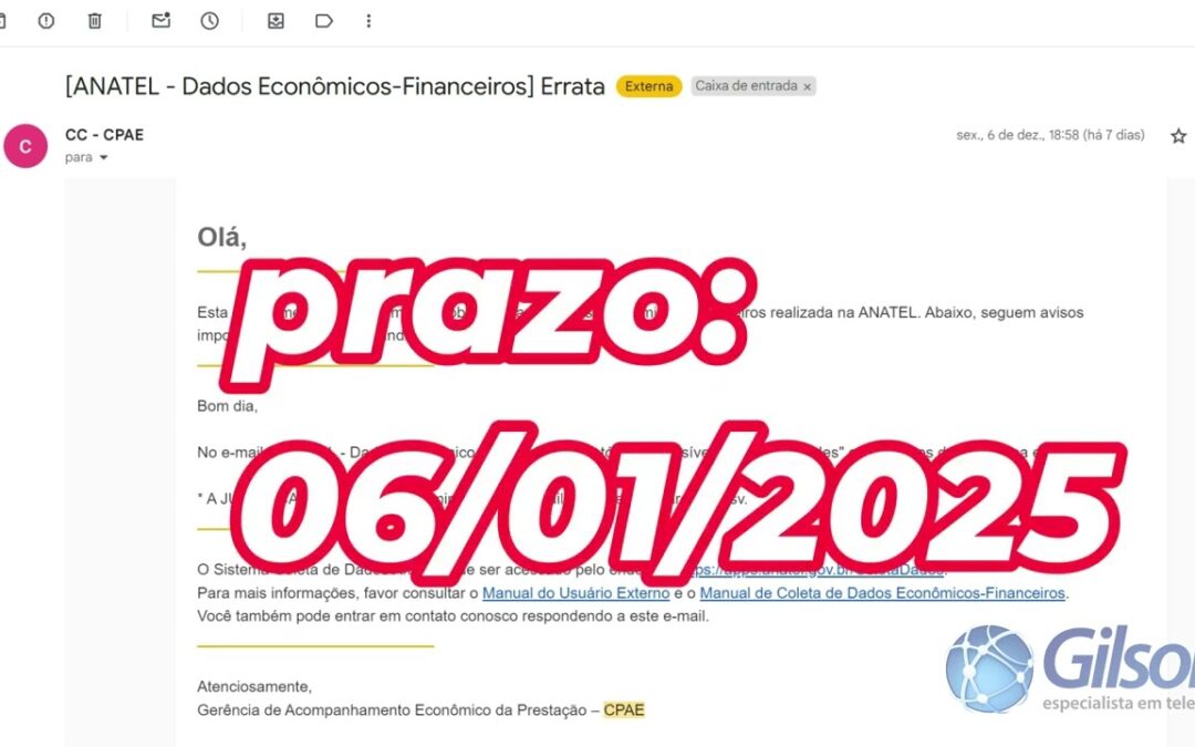 Anatel E-mail Dados Econômicos Financeiro (inconformidades e inconsistências nos dados informados)